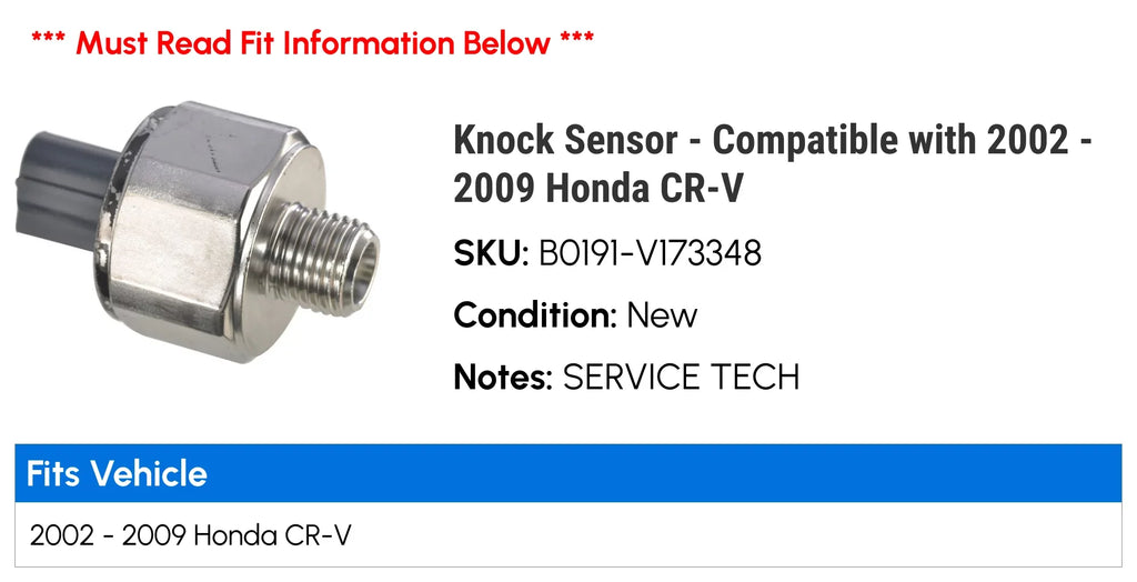 Knock Sensor - Compatible with 2002 - 2009 Honda CR-V 2003 2004 2005 2006 2007 2008