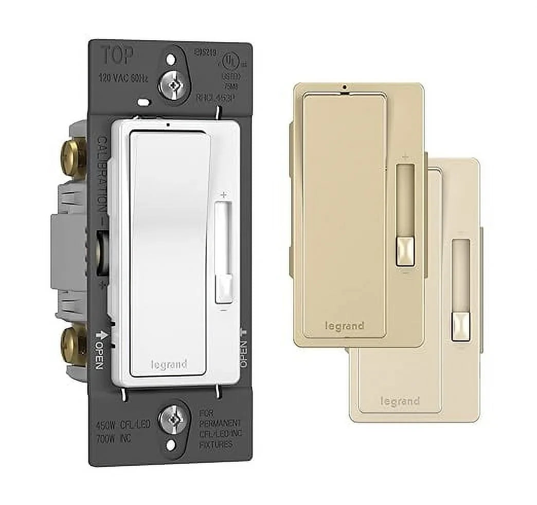 Legrand - Pass & Seymour Radiant Dimmer Light Switch, Single Pole Dimmer Switch and 3 Way Rocker Wall Switch, Interchangeable Tri-Color FacepLatitudees Paddle Dimmer, RHCL453PTCCCV4, 1 Count