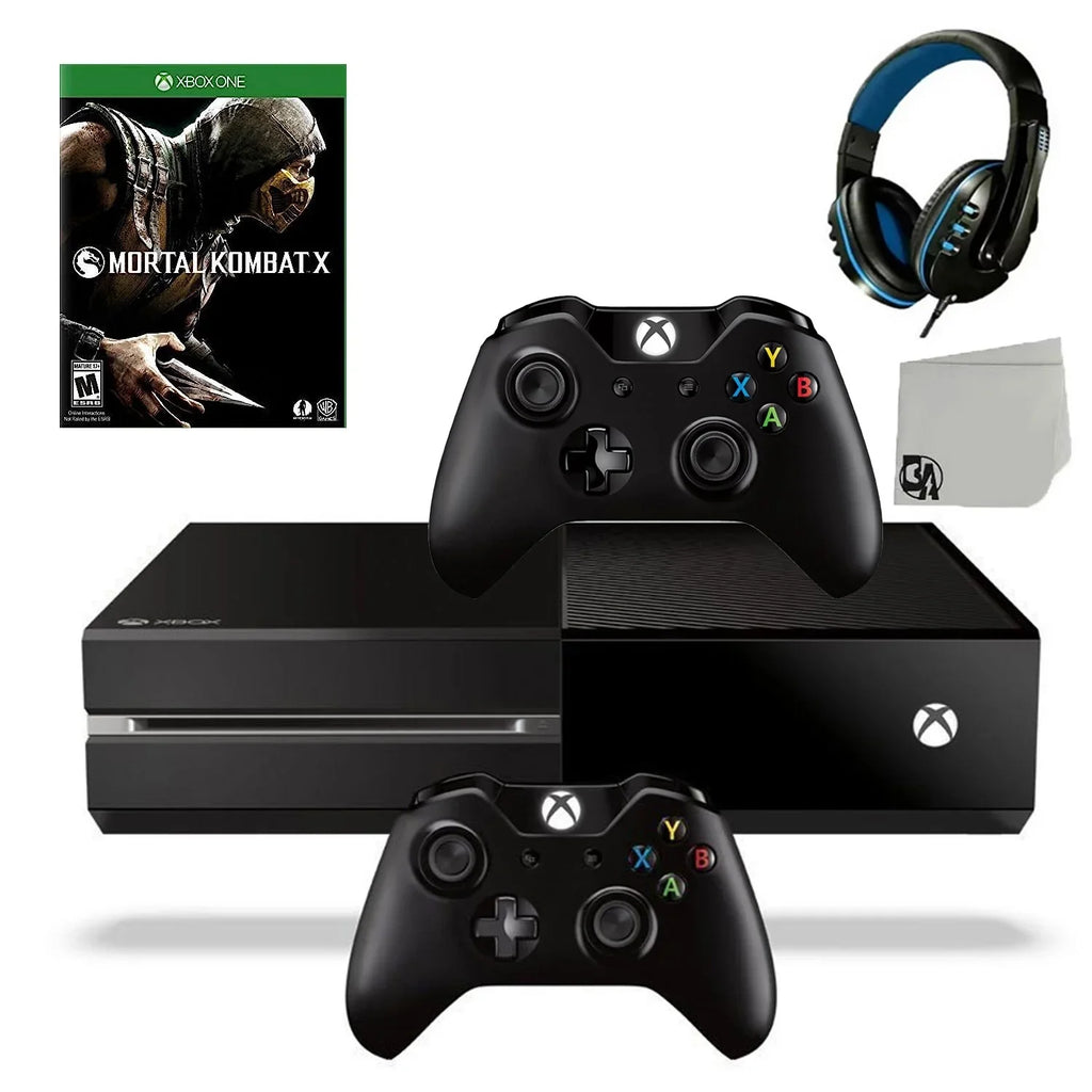Pre-Owned  Xbox One Original 500GB Gaming Console Black Headset 2 Controller Included With Mortal Kombat X Game BOLT AXTION Bundle (Refurbished: Like New)