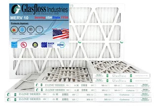 Glasfloss 18x20x1 - MERV 10 -Qty:12 - Furnace Air Filter - Made in USA (Actual Size: 17.5 x 19.5x7/8 inch)