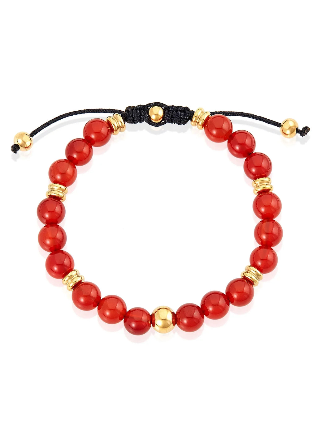 Coastal Jewelry Men's Red Agate Stone and Gold PLatitudeed Stainless Steel Beaded Adjustable Bracelet (8mm)