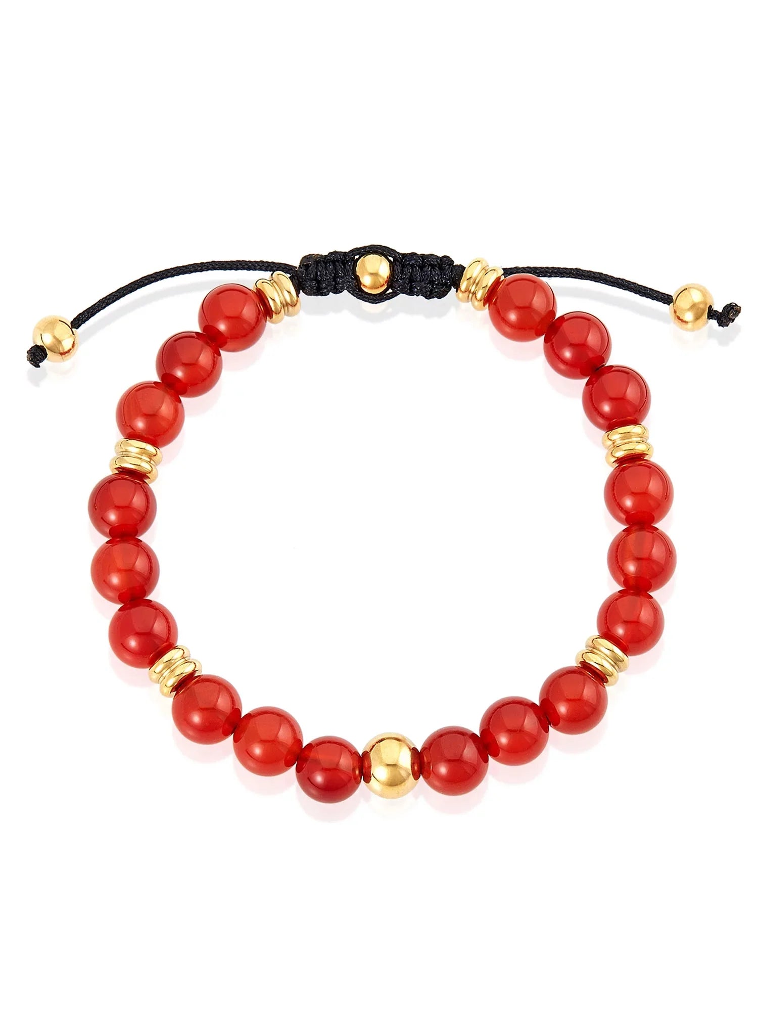 Coastal Jewelry Men's Red Agate Stone and Gold PLatitudeed Stainless Steel Beaded Adjustable Bracelet (8mm)