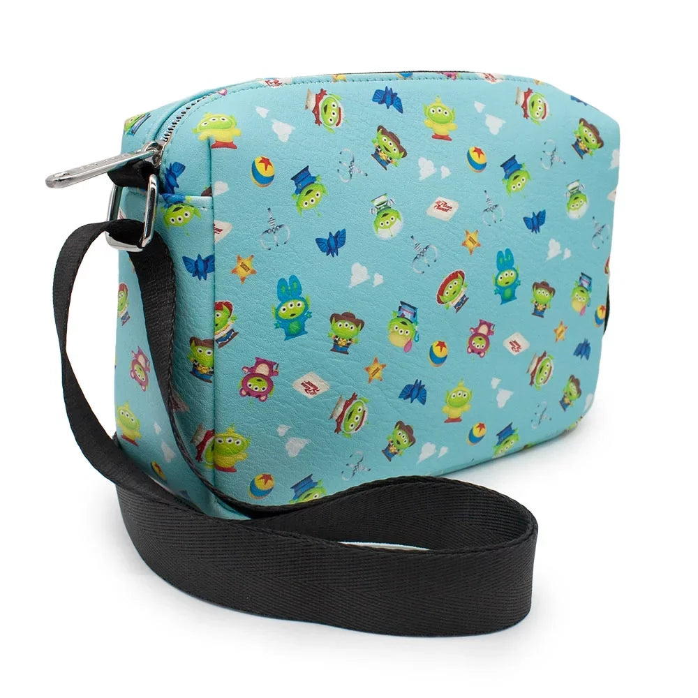 Disney Bag, Cross Body, Rectangle, Pixar Toy Story Alien Remix Pizza Planet Collage, Blue, Vegan Leather