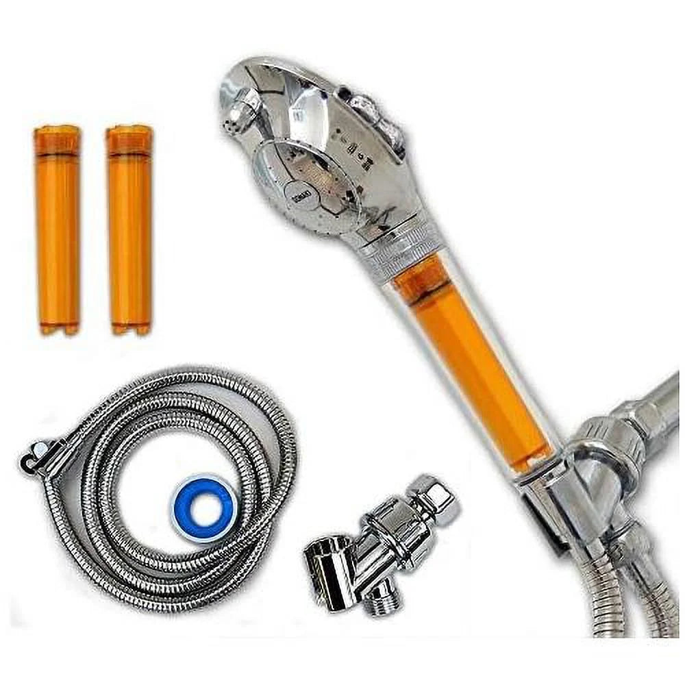 shower head with water filter by - 2 shower filters included - removes up to 99.9% of chlorine and chloramines - low flow premium pressure