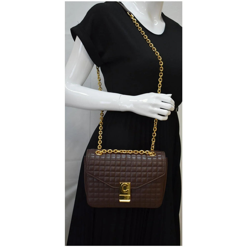 Pre-owned CELINE Medium C Quilted Leather Crossbody Bag Khaki
