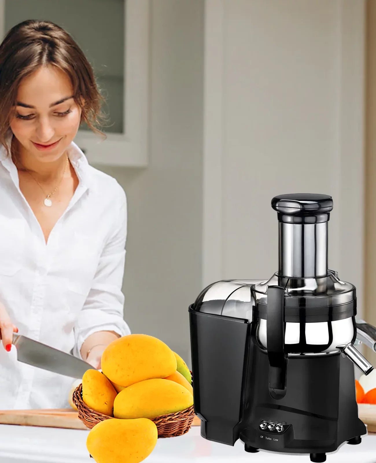 Centrifugal Juicer for Fruits & Vegetables - Hand Press Juicer with Safety Latch (Black)