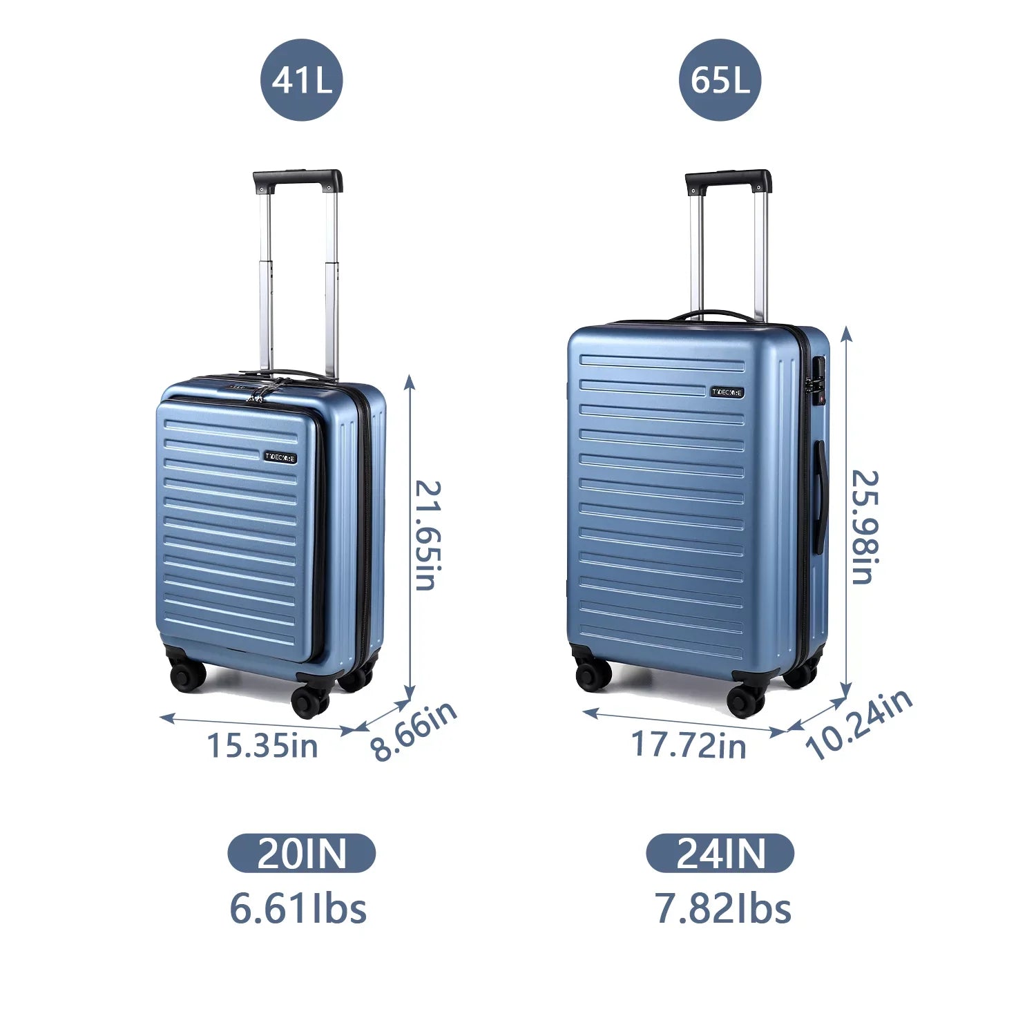 2 Piece 20/24 Luggage Set, Only 20 with Front Laptop Pocket & Expandle, Lightweight ABS+PC Hardshell Suitcase with TSA Lock & Spinner Wheels, 20 Inch 37~41L + 24 Inch 65L, Ice Blue