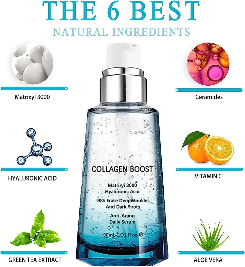 Advanced Collagen Boost Anti Aging Serum,Hyaluronic Acid Serum for Face Anti Aging,Collagen Boost Anti Aging Serum,Anti Aging Collagen Serum for Face,Firm Skin&Reduces Wrinkles for All Skin