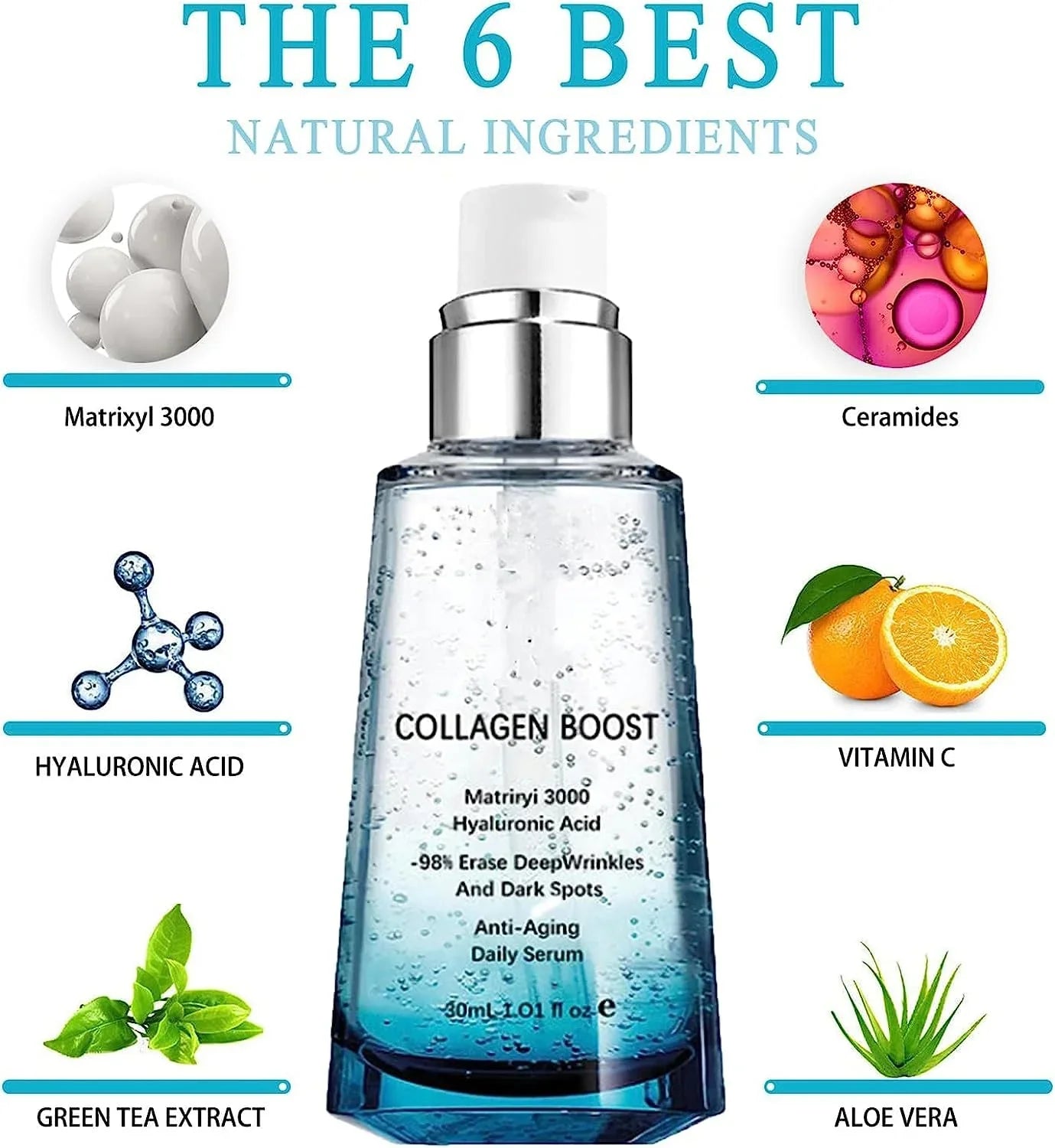 Advanced Collagen Boost Anti Aging Serum,Hyaluronic Acid Serum for Face Anti Aging,Collagen Boost Anti Aging Serum,Anti Aging Collagen Serum for Face,Firm Skin&Reduces Wrinkles for All Skin