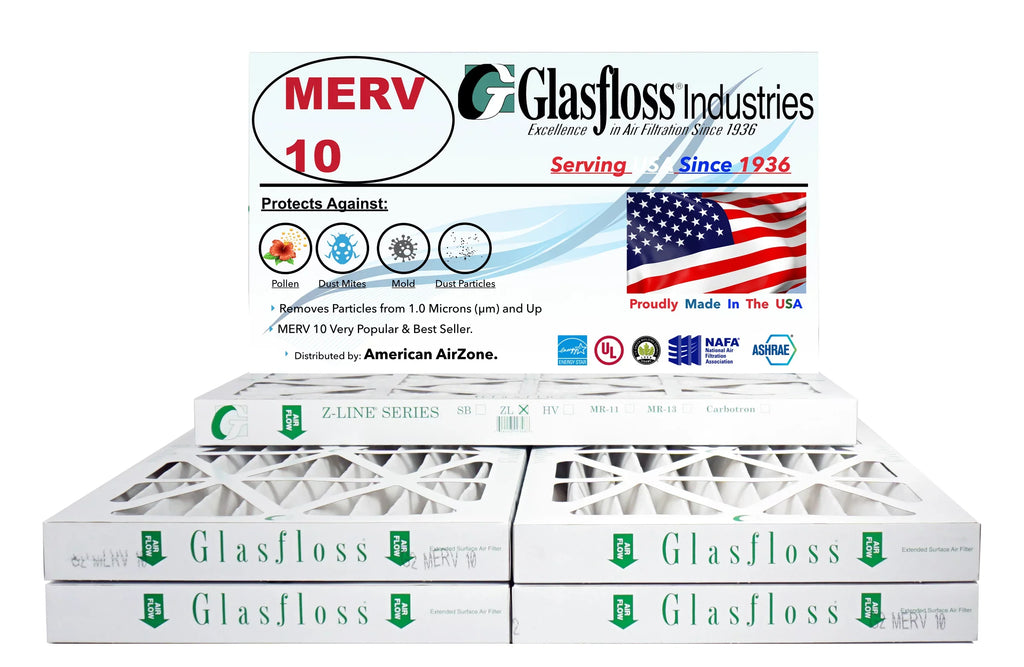 Glasfloss Air Filter 14x36x2 - 2" MERV 10 - (Pack of 6) - Pleated AC or HVAC Air Filter - Furnace Air Filter - Home or Office - Made In The USA.