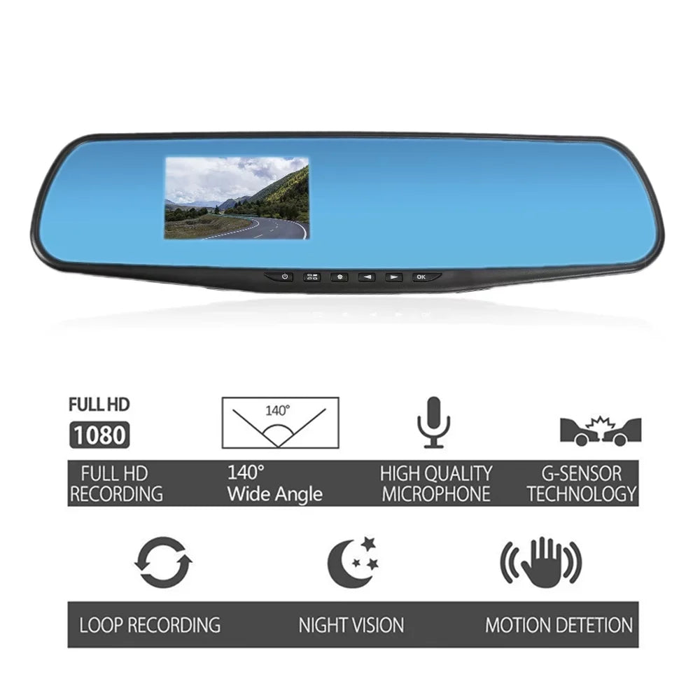 3 Inch 140 Degree Car DVR video Rearview Mirror Monitor Backup Camera HD 1080P