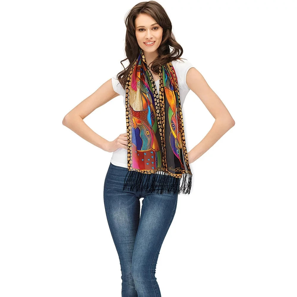 Laurel Burch Silk Scarf Feline Family