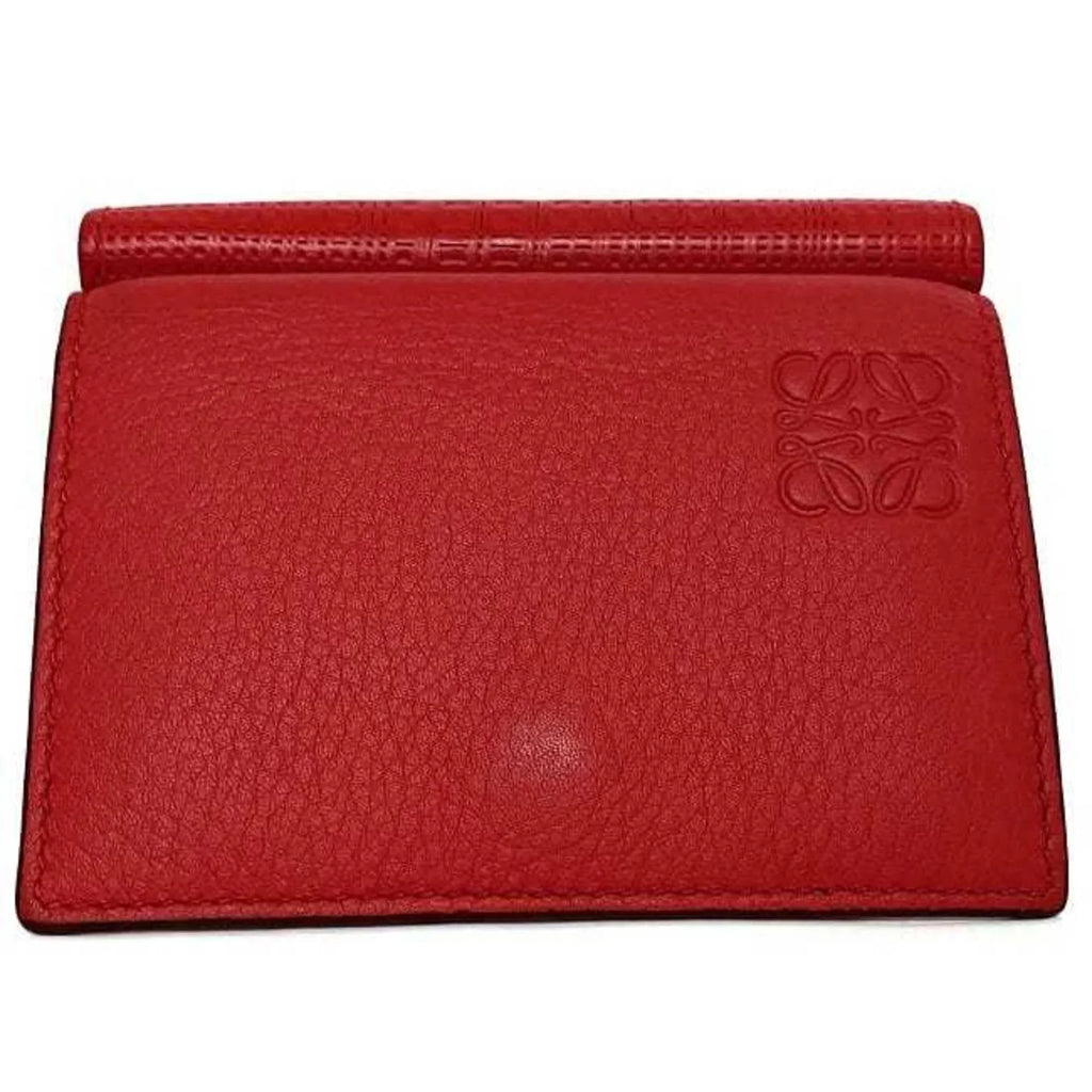 Pre-Owned Loewe trifold wallet red linen anagram leather grain LOEWE (Good)