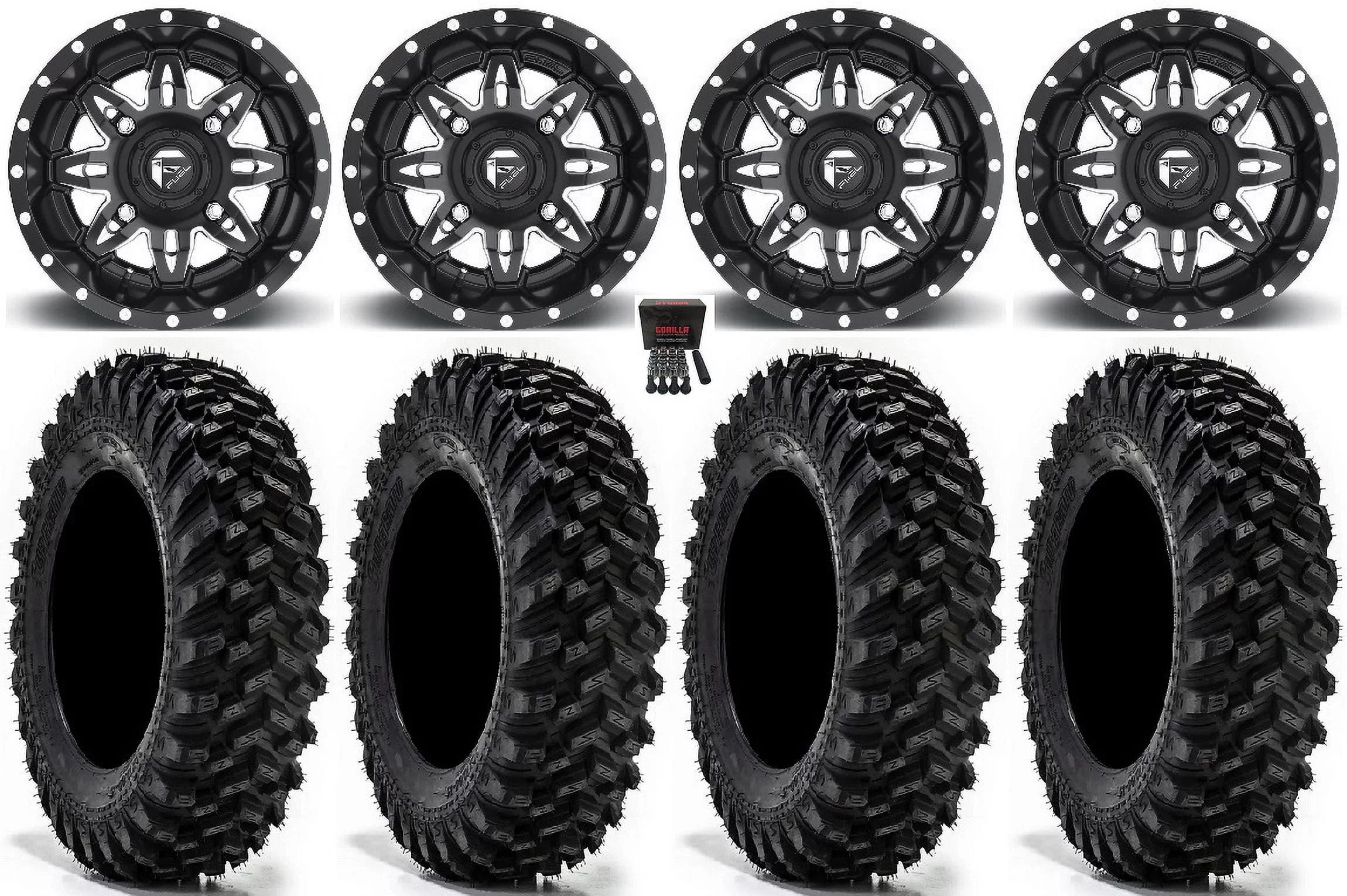Fuel Lethal 15" Wheels Black 32" Warrior XT Sticky Tires Can-Am Maverick X3 / Honda Pioneer 1000 / Talon