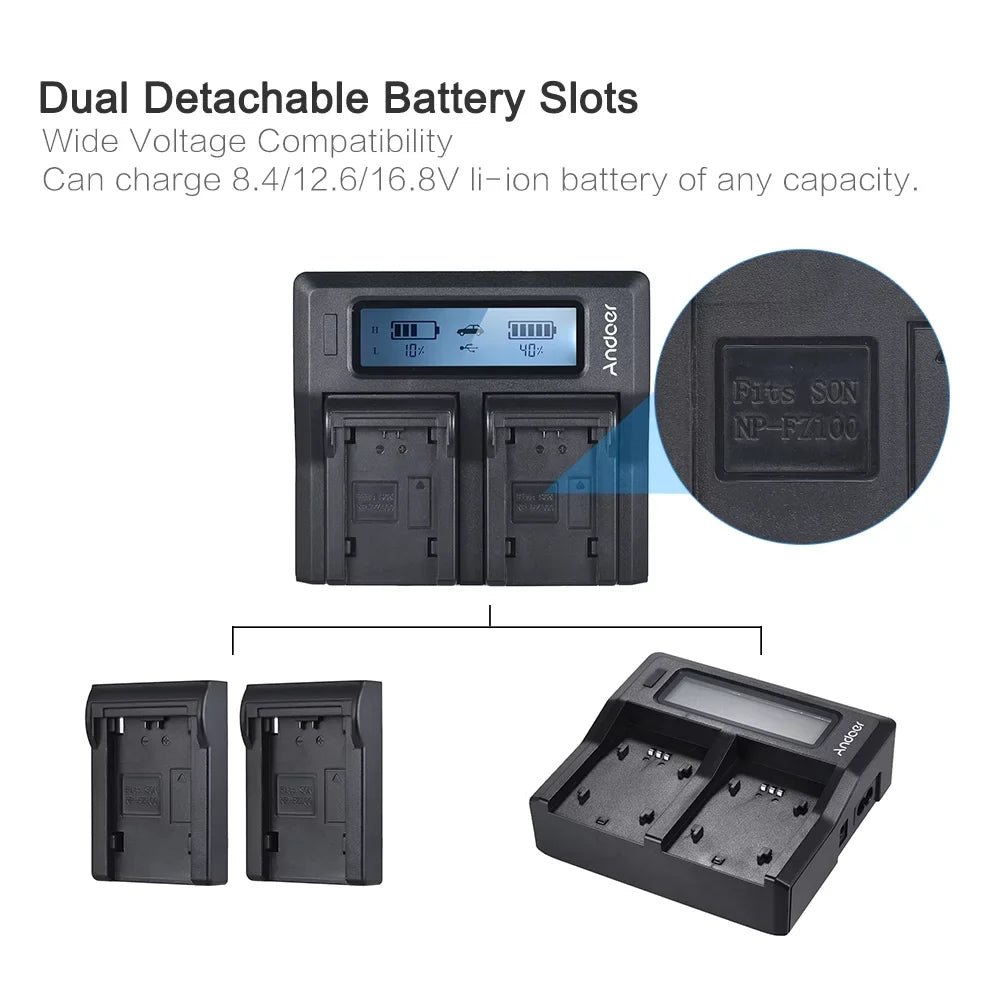 Andoer NP-FZ100 Dual Channel LCD Battery Replacement for  A7III A9 A7RIII A7SIII