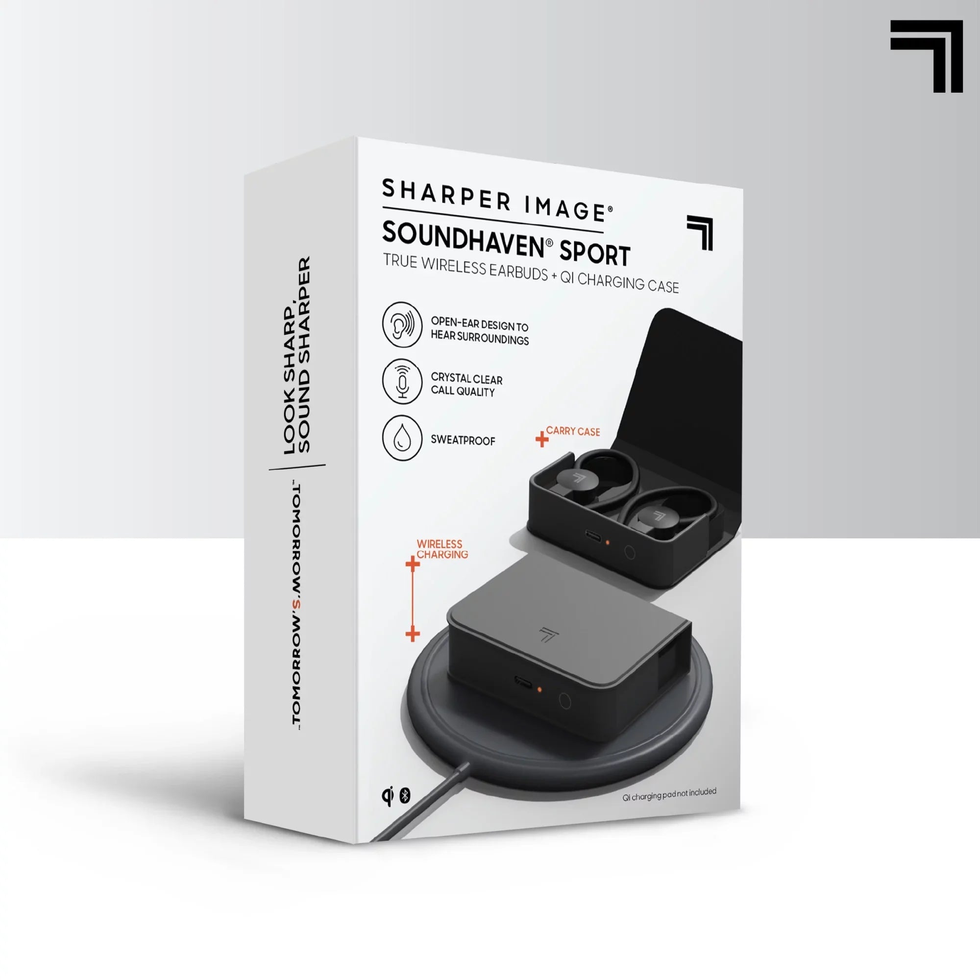 Sharper Image® SoundHaven® Sport True Wireless Bluetooth Earbuds with Qi Charging Case, Black