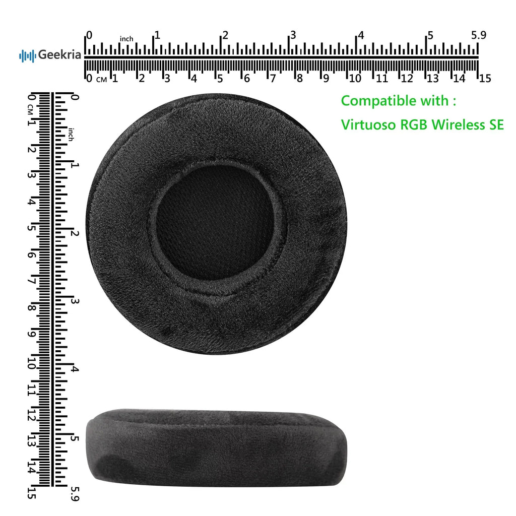 Geekria Comfort Velour Replacement Ear Pads for Corsair Virtuoso RGB, Virtuoso RGB Wireless SE, Virtuoso RGB Wireless XT Headphones Ear Cushions, Headset Earpads, Ear Cups Repair (Black)