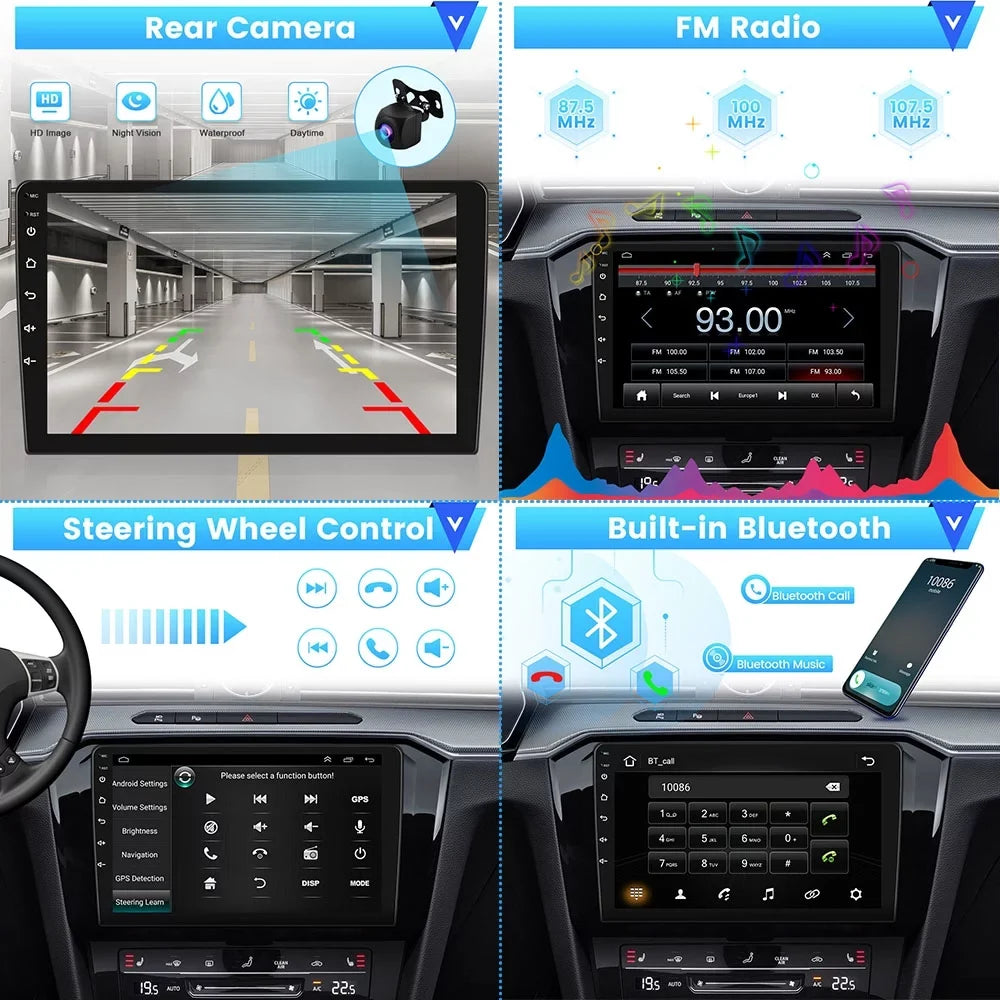 Podofo 1+16G Double DIN 9'' Touchdisplay Car Stereo Radio Wireless Carplay Android Auto Mirror Link Android 12 HD 1080P WIFI GPS FM Bluetooth, AHD Backup Camera
