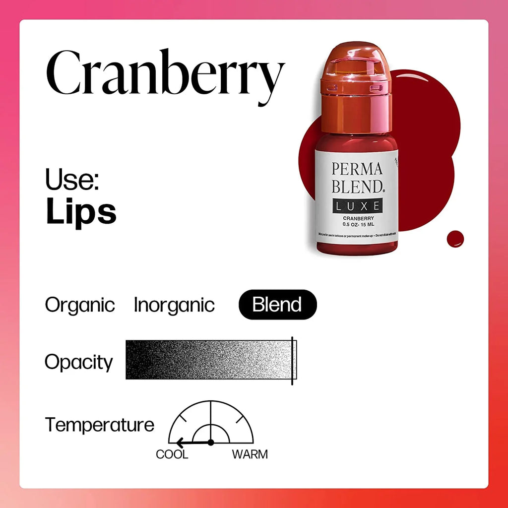 Perma Blend Luxe - Cranberry - Microblading Ink to Enhance Lip Color - Lip Tattoo & Lip Blushing Supplies for Permanent Lip Color - Red Lip Blush - Vegan (0.5 oz)