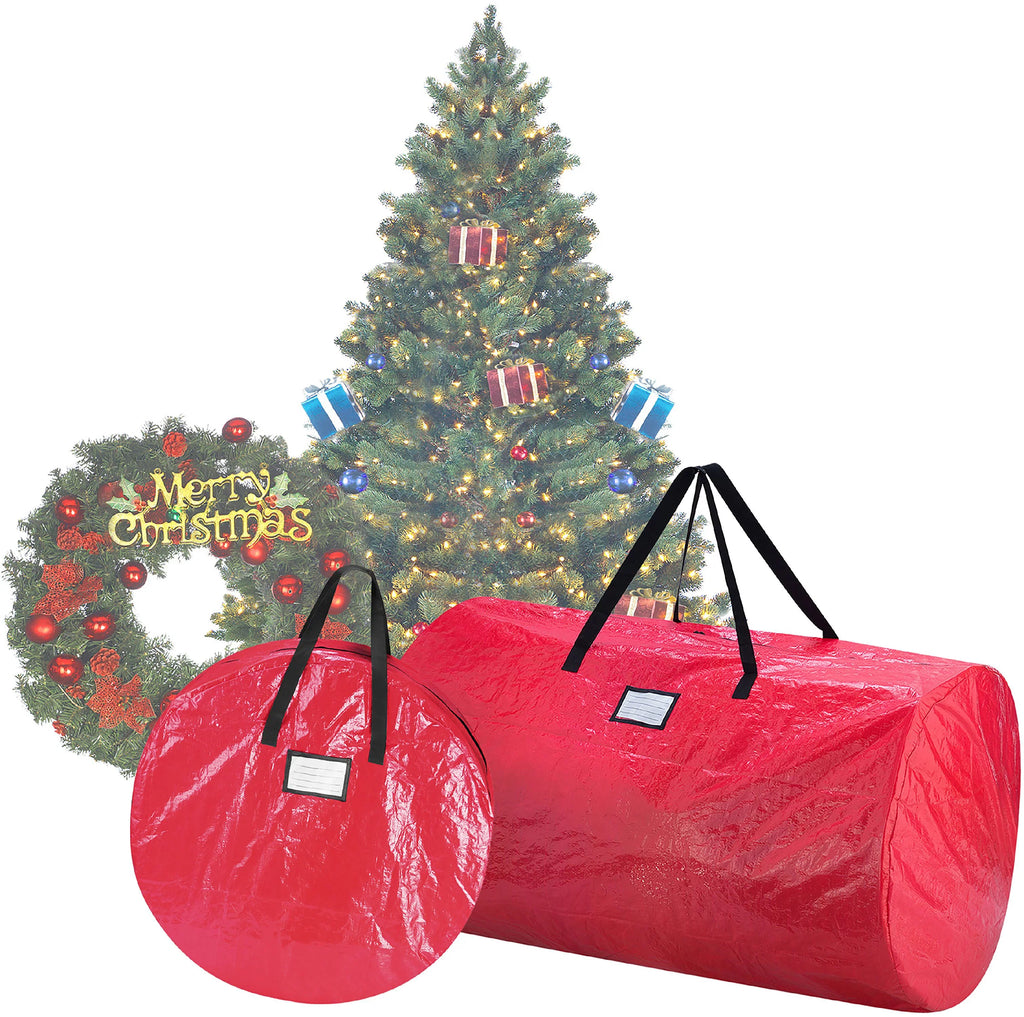 Elf Stor Tree & Wreath Storage Bag Combo-Red, 9ft Tree, 30" Wreath