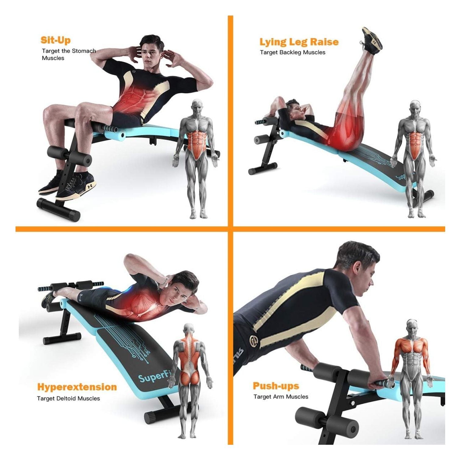 Sit Up Bench for , Sit-up Bench for Ab Workout Equipment with 3 Adjustable Height Settings for Home Gym, Reverse Handle