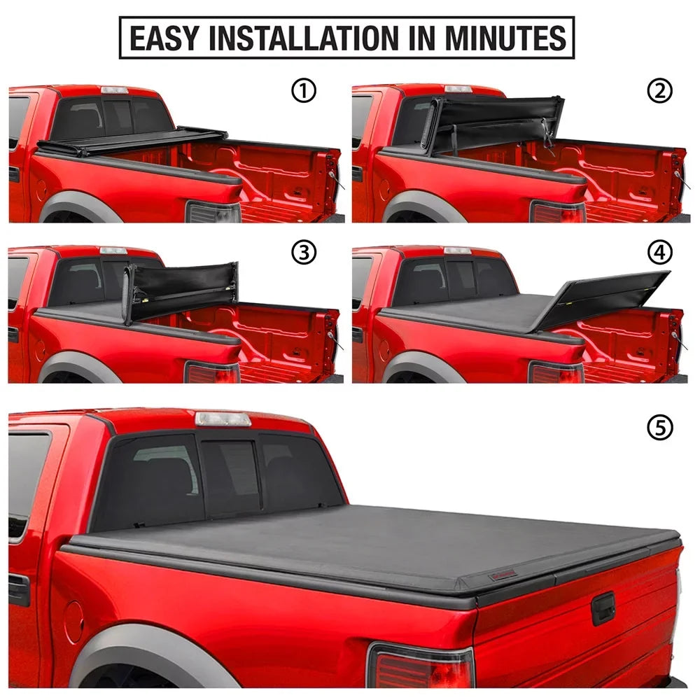 MaxMate Soft Quad-fold Truck Bed Tonneau Cover Compatible with 2009-2018 Dodge Ram 1500; 2019-2023 Classic | 5'7" (67") Bed | TCD484015