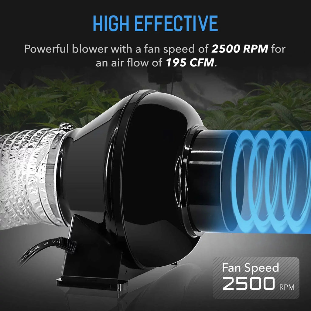 iPower 4 inch 195 CFM Inline Duct VentiLatitudeion Fan Air CircuLatitudeion Vent Blower for Grow Tent, 4" Lite, Black, 1-Pack