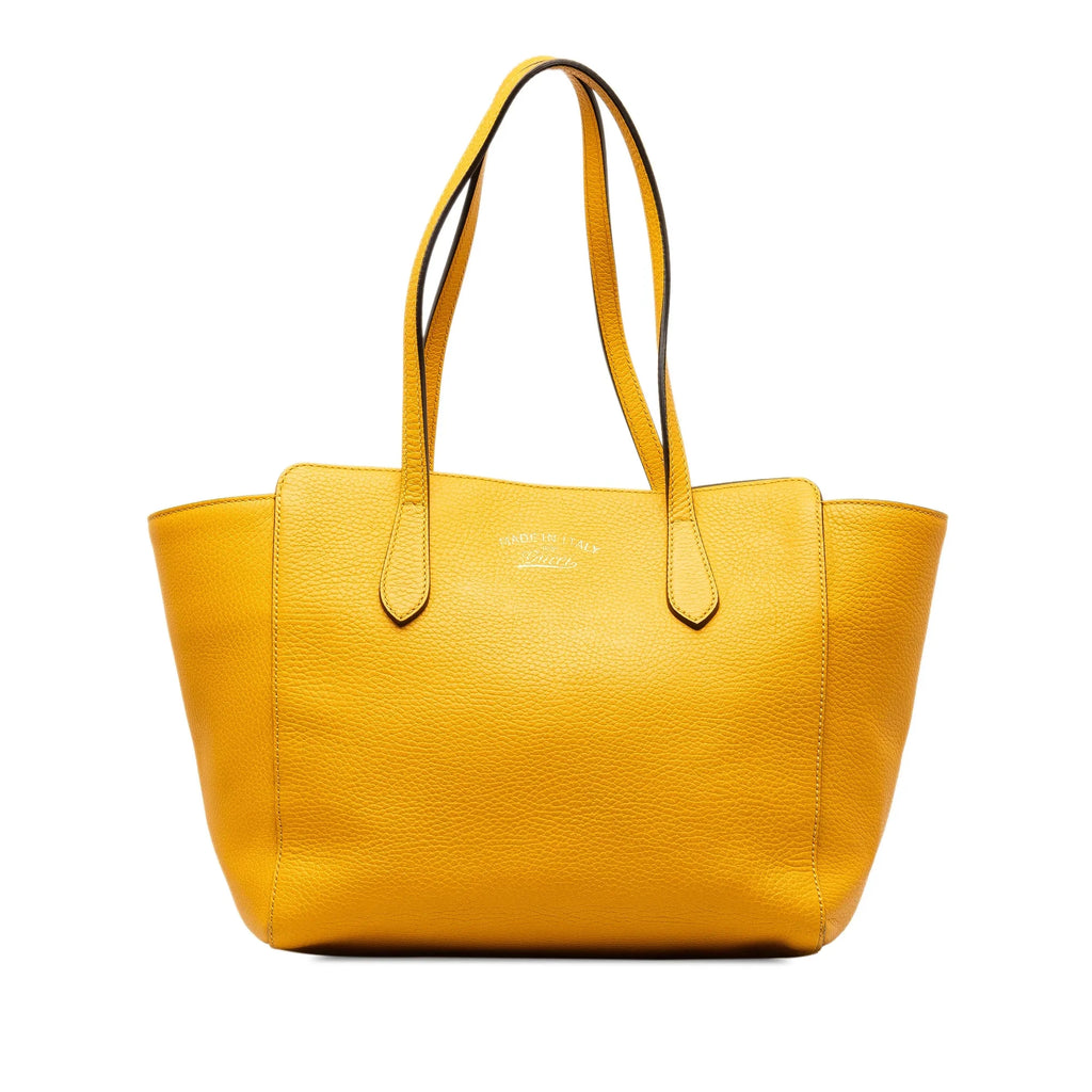 Pre-Owned Authenticated Gucci Medium Swing Tote Calf Leather Yellow Tote Bag Unisex (Good)