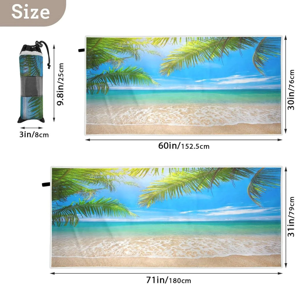 Bestwell Summer Tropical Palm Beach Beach Towel Oversized Towel Blanket, Thin Lightweight Microfiber Sand Free Quick Dry Towel, 30”X60” Multipurpose Pool Bath Yoga Swim Shower Towel