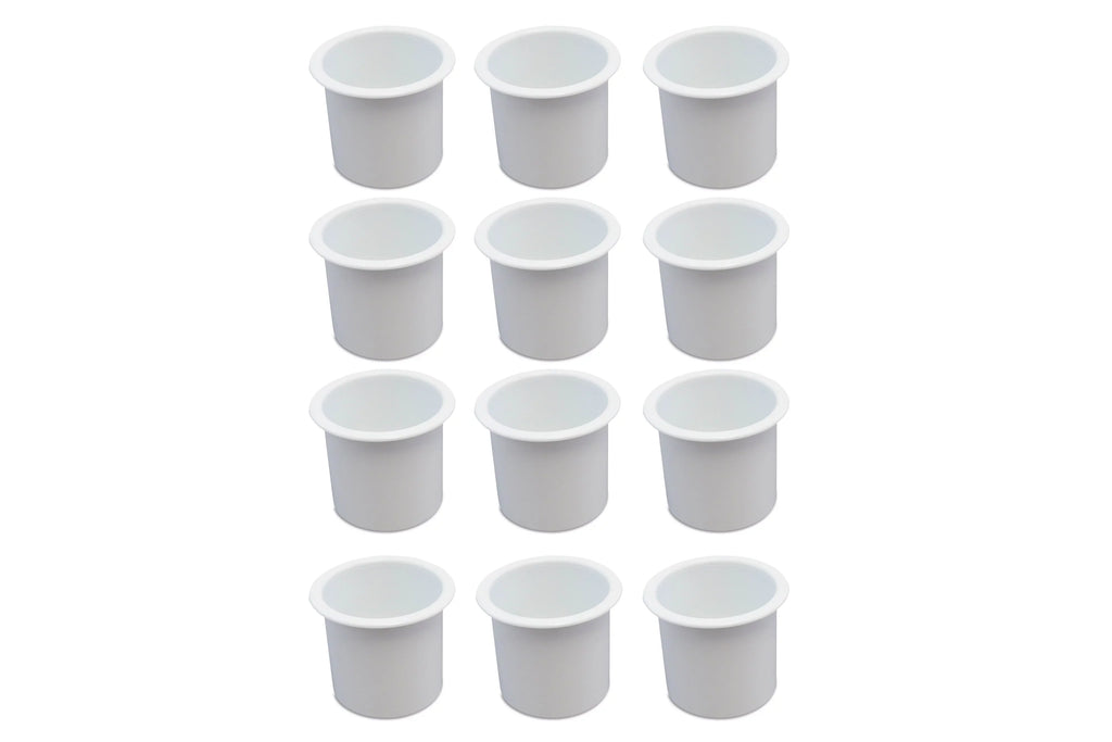 12 Cup Holder Plastic Pocket Recessed Drop In Insert Universal for Boat RV Car Truck Sofa Game Table Marine Pontoon Motorhome Camper White