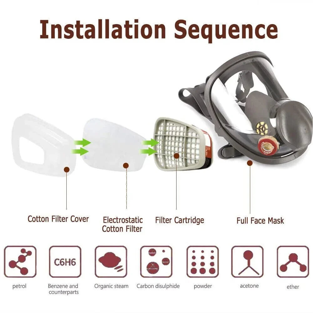 Full Face Gas Mask Respirator Set Painting Spraying w/Filters for 6800 Facepiece