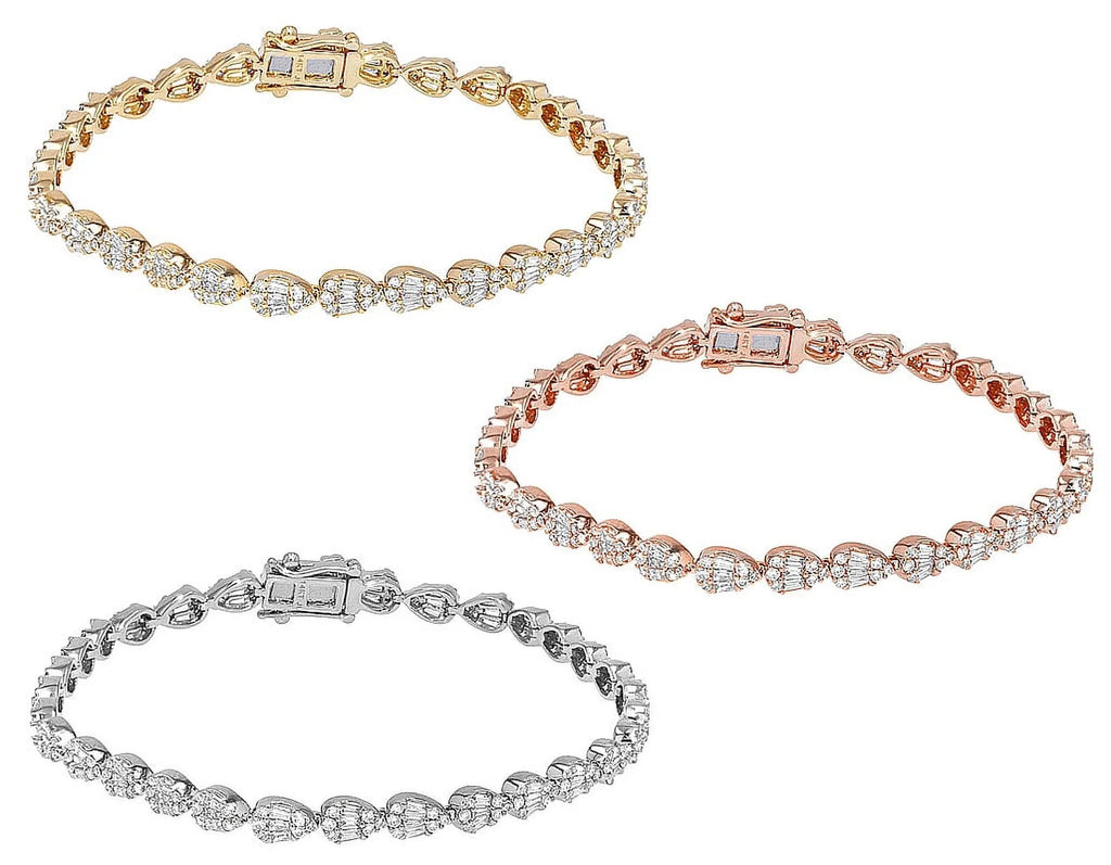 Tear Shaped Baguette Cluster 2.70 CT Diamond Tennis Link Bracelet Gold    4MM    7.75"