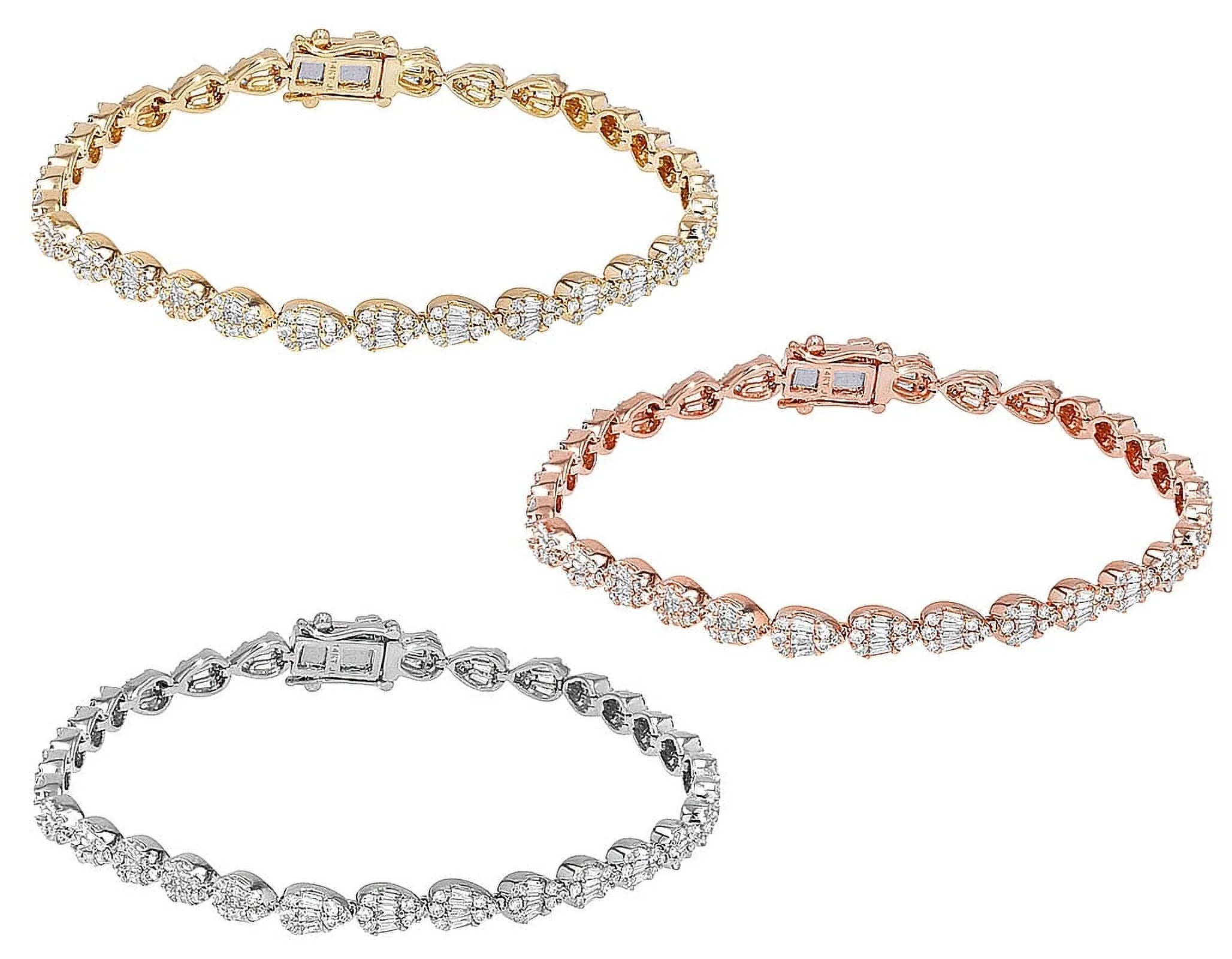 Tear Shaped Baguette Cluster 2.70 CT Diamond Tennis Link Bracelet Gold    4MM    7.75"