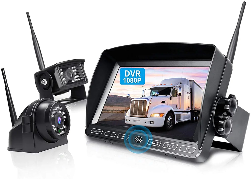 ZEROXCLUB Wireless Backup Camera with 7-inch DVR Dual/Quad Split Touch Monitor, IP69 Waterproof HD 1080P Wireless 2 Rear View Side View Camera System for RV Trailer Truck 5th Wheel,BW702