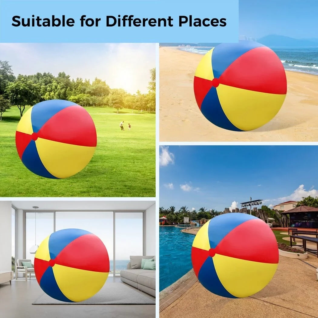 Giant InfLatitudeable Beach Ball, Novelty Pool Toy for Kids Toddlers Adults, Jumbo Size 59 Inches, Huge Swimming Pool Ball for Games, Foldable Beach Ball in Mixed Blue Red Yellow