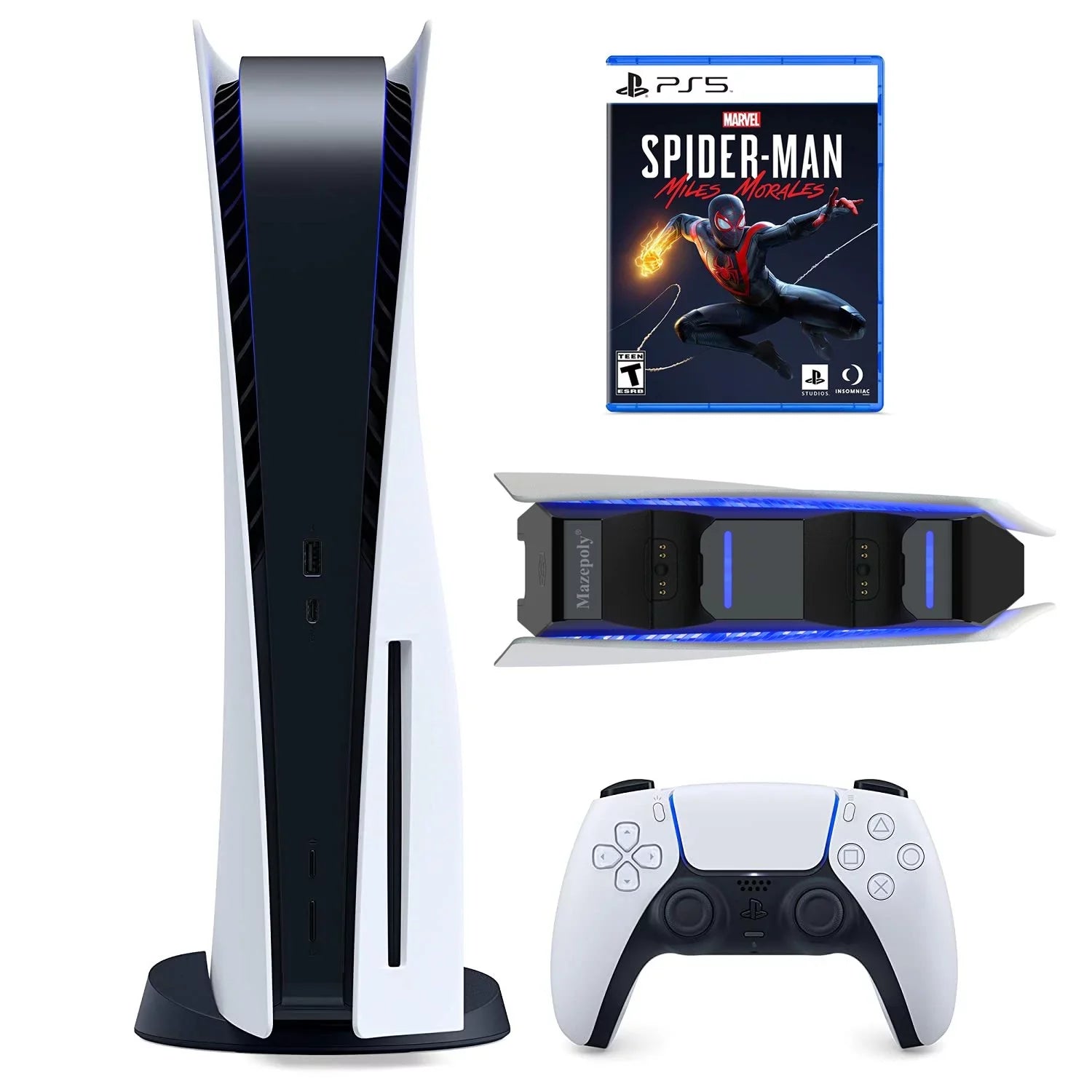 Play-Station-5 825GB Disk Console, UHD Blu-ray, One Wireless Controller, P-S-5 Games Marvel’s Guardians of the Galaxy and  Ratchet & Clank: Rift Apart with Mazepoly Dual Charger Dock