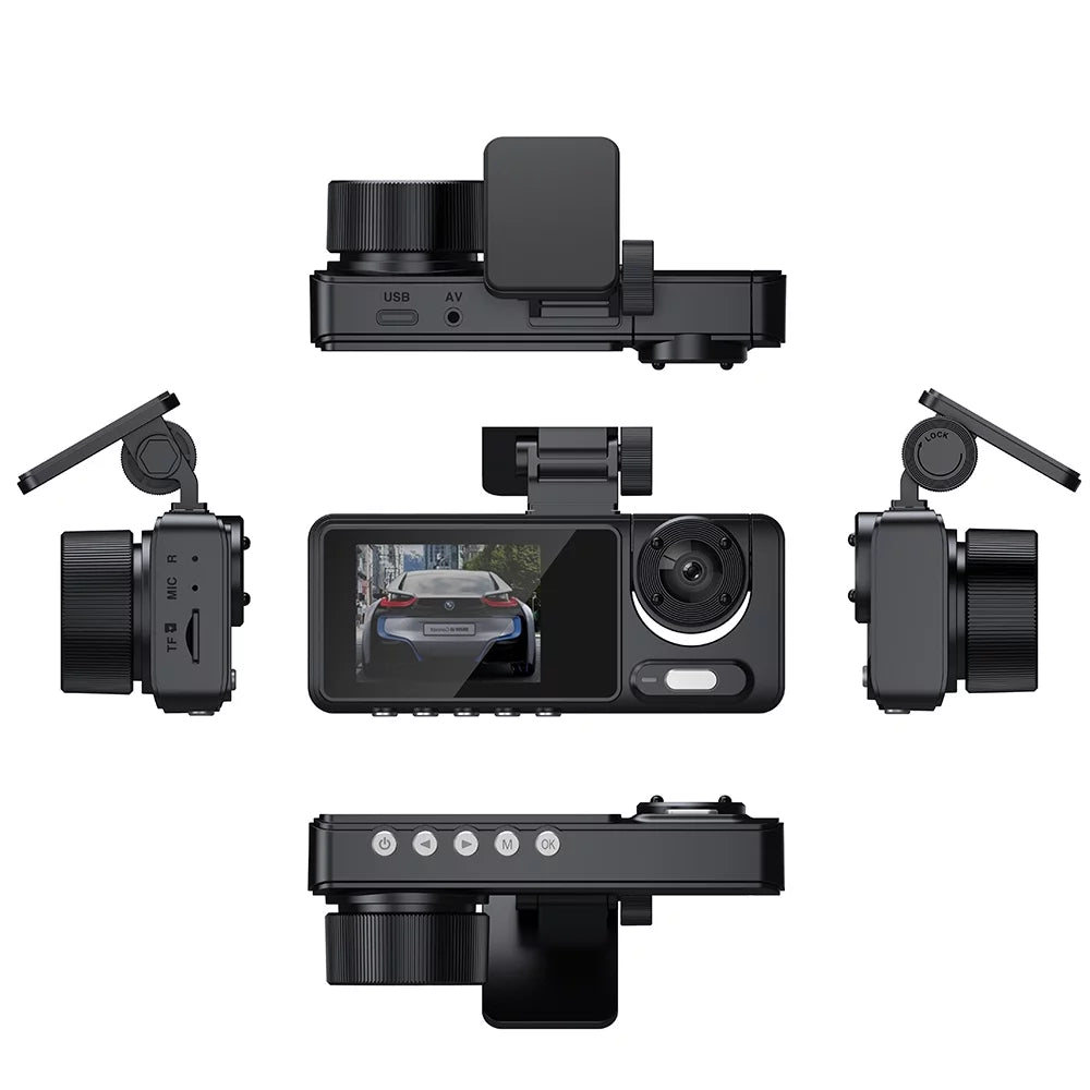 Andoer 3 Cameras Dash Cam Multi-Language Clear Car Rearview Mirror Car Video Recording Camcorder Wide Angle Car Camera Recorder Auto Safety Driving Recorder