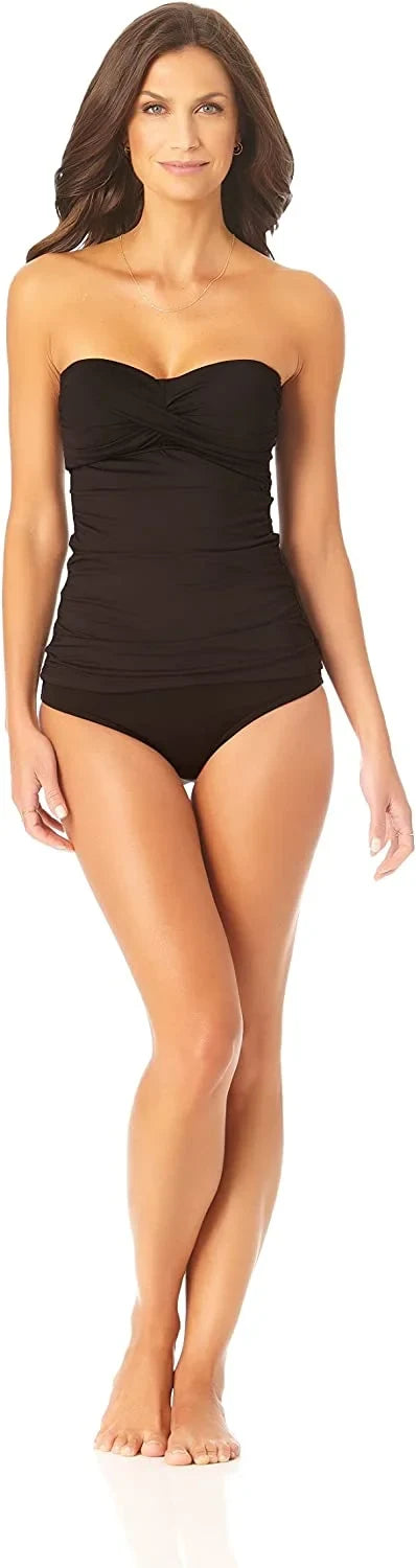 Anne Cole Women's Solid Twist Front Shirred Bandeau Tankini Swim Top