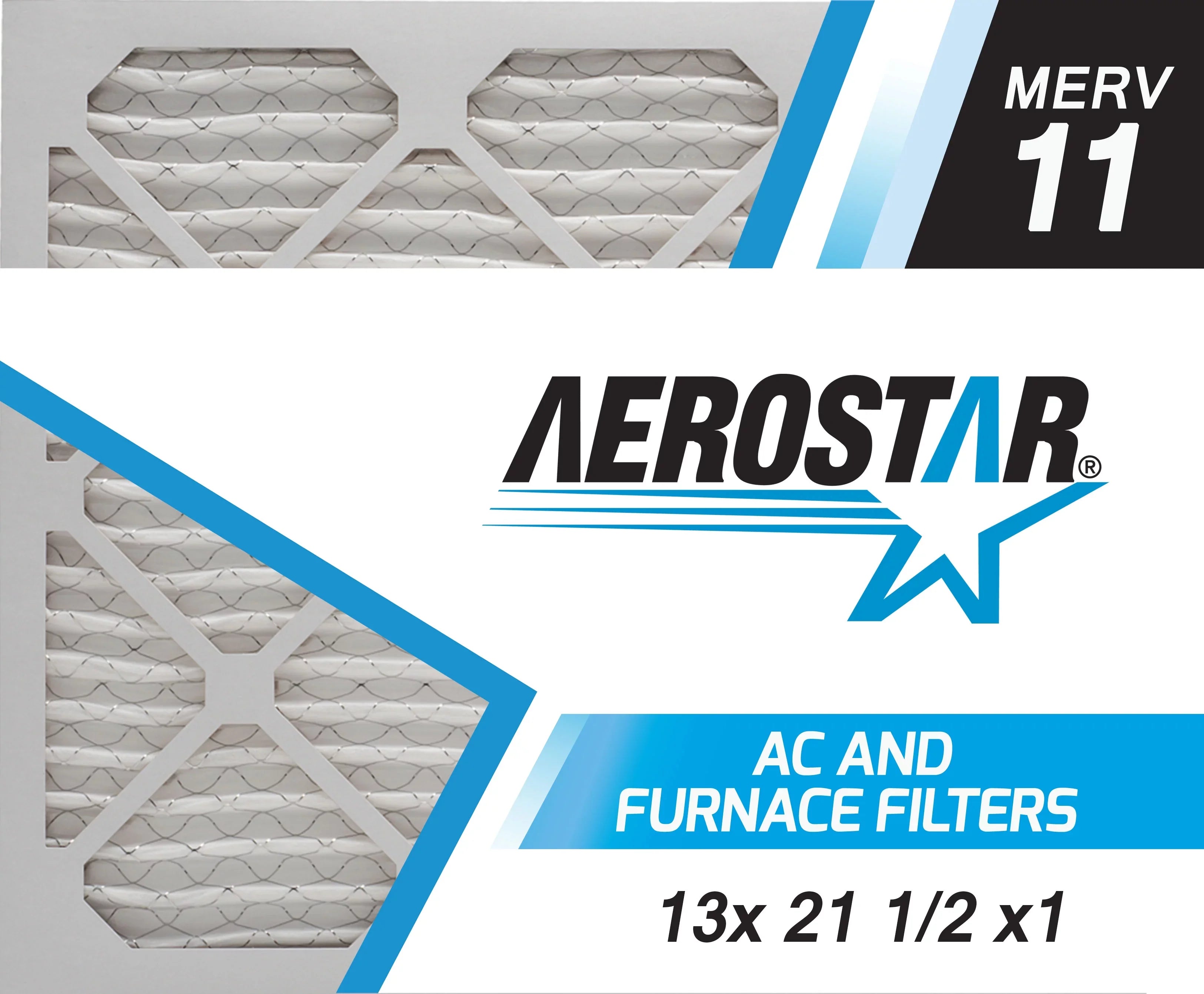 Aerostar 13x21 1/2x1 MERV  11, Pleated Air Filter, 13 x 21 1/2 x 1, Box of 6, Made in the USA