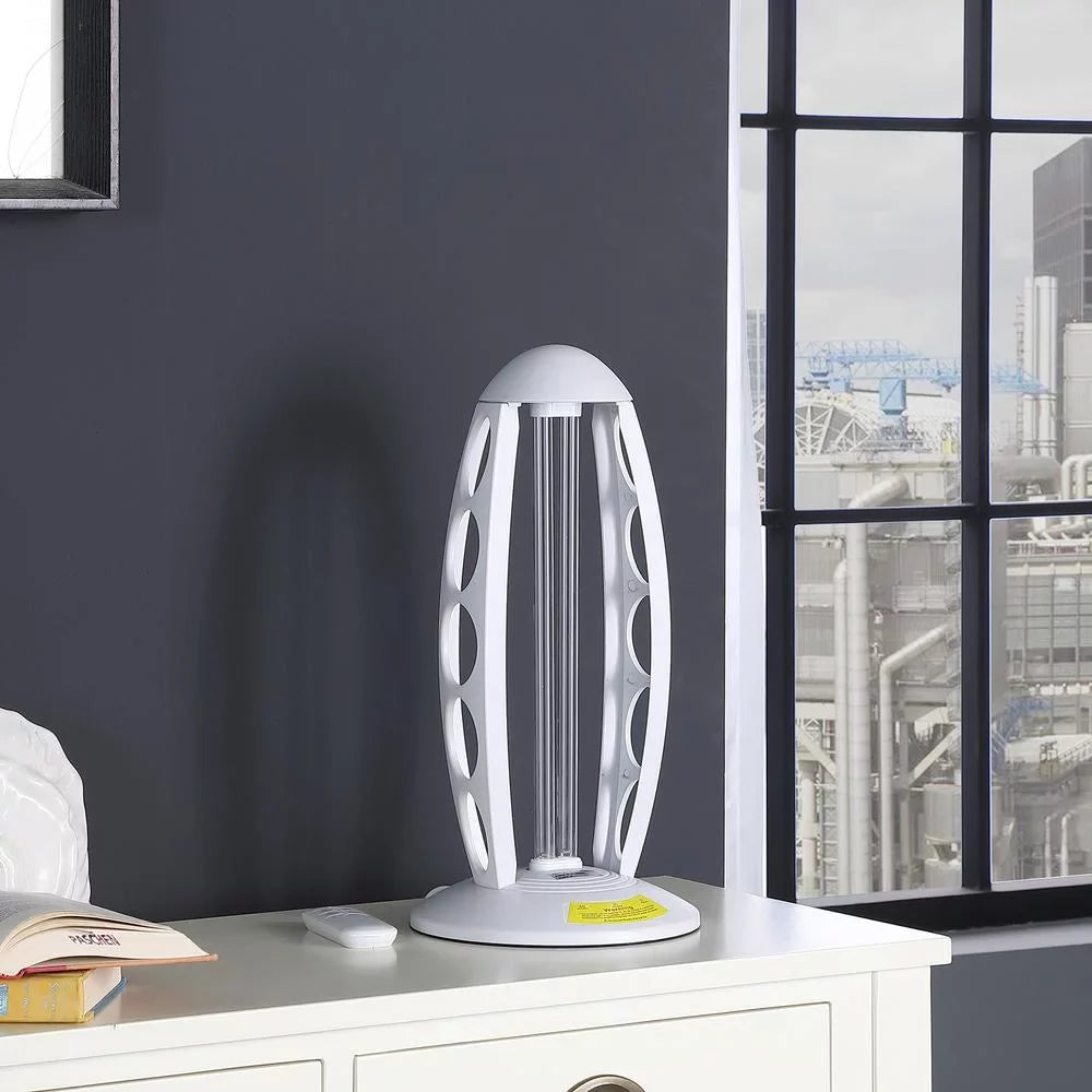 Ore International 16.5" in UV STERILIZED WHITE TABLE LAMP W/ REMOTE CONTROL