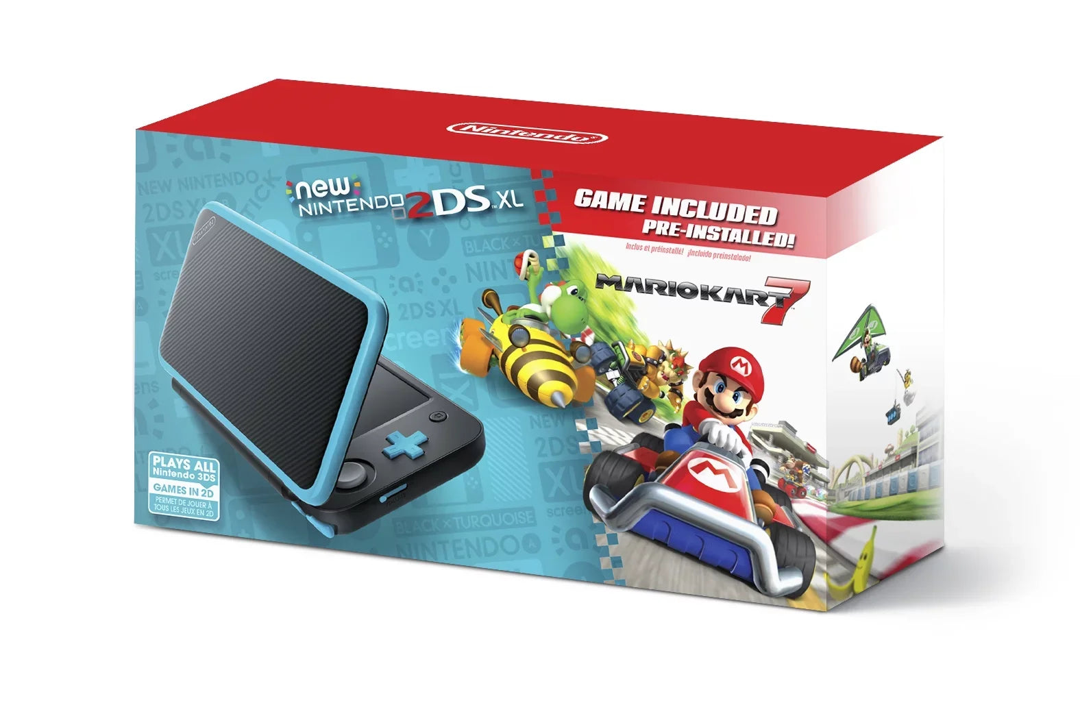 Nintendo 2DS XL System w/ Mario Kart 7 Pre-installed, Black & Turquoise
