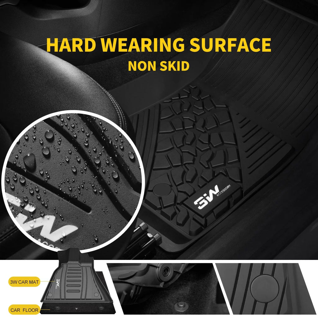 3W Floor Mats for Dodge Ram 2019 2020 (NOT for Storage Under Rear Seat) - Full Set All Weather Ram 1500 Crew Cab Carpet with Non-Toxic TPE 1st & 2nd Row for Bucket Seating, Black