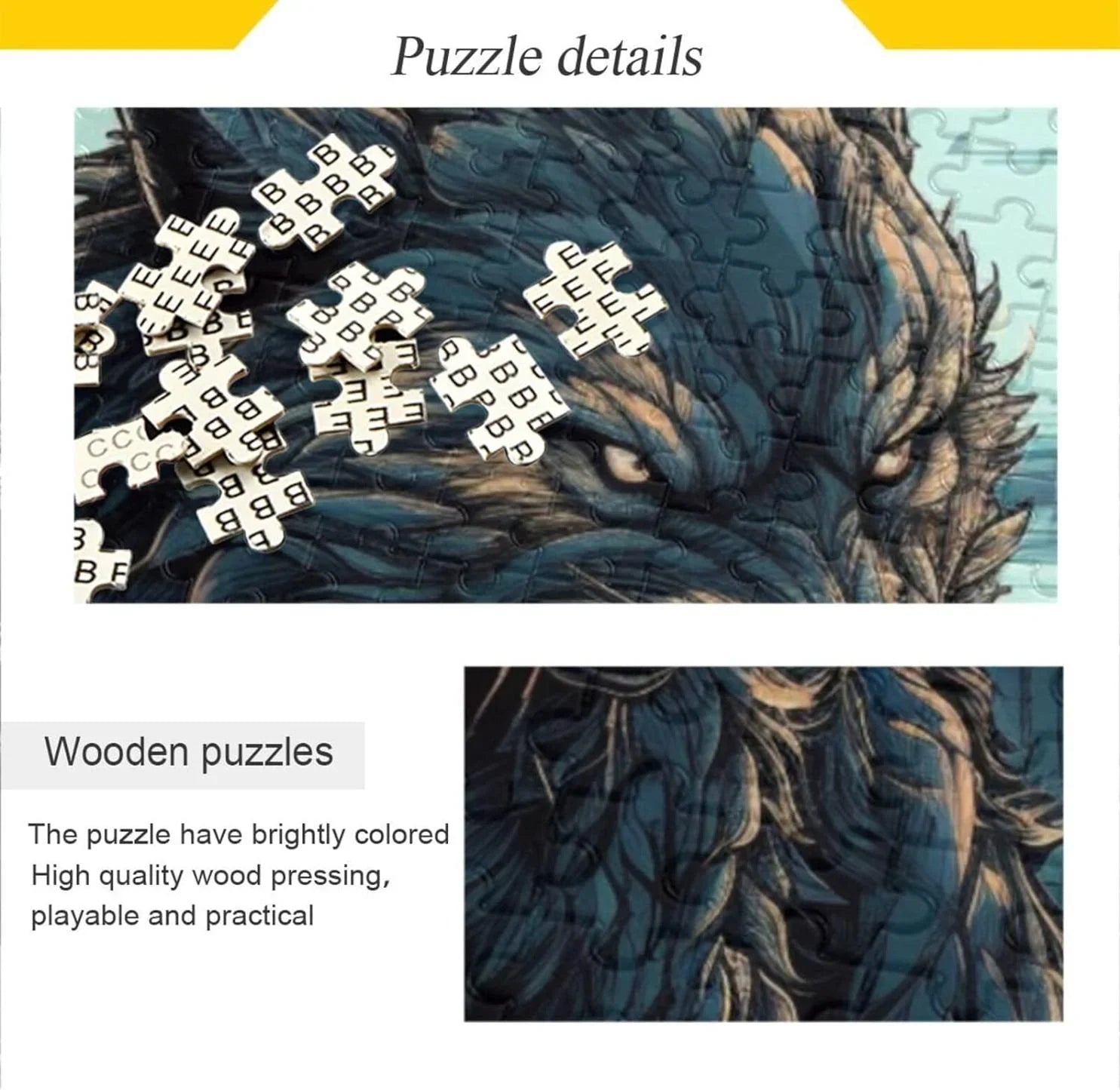 500 PCS Big Wolf Moon Night Jigsaw Puzzle, Paper Wood Composite Material Zigsaw with Storage Bag, Puzzle for Adults, Fun Challenging Brain Exercise Family Game Gift for Kids Friends Parents