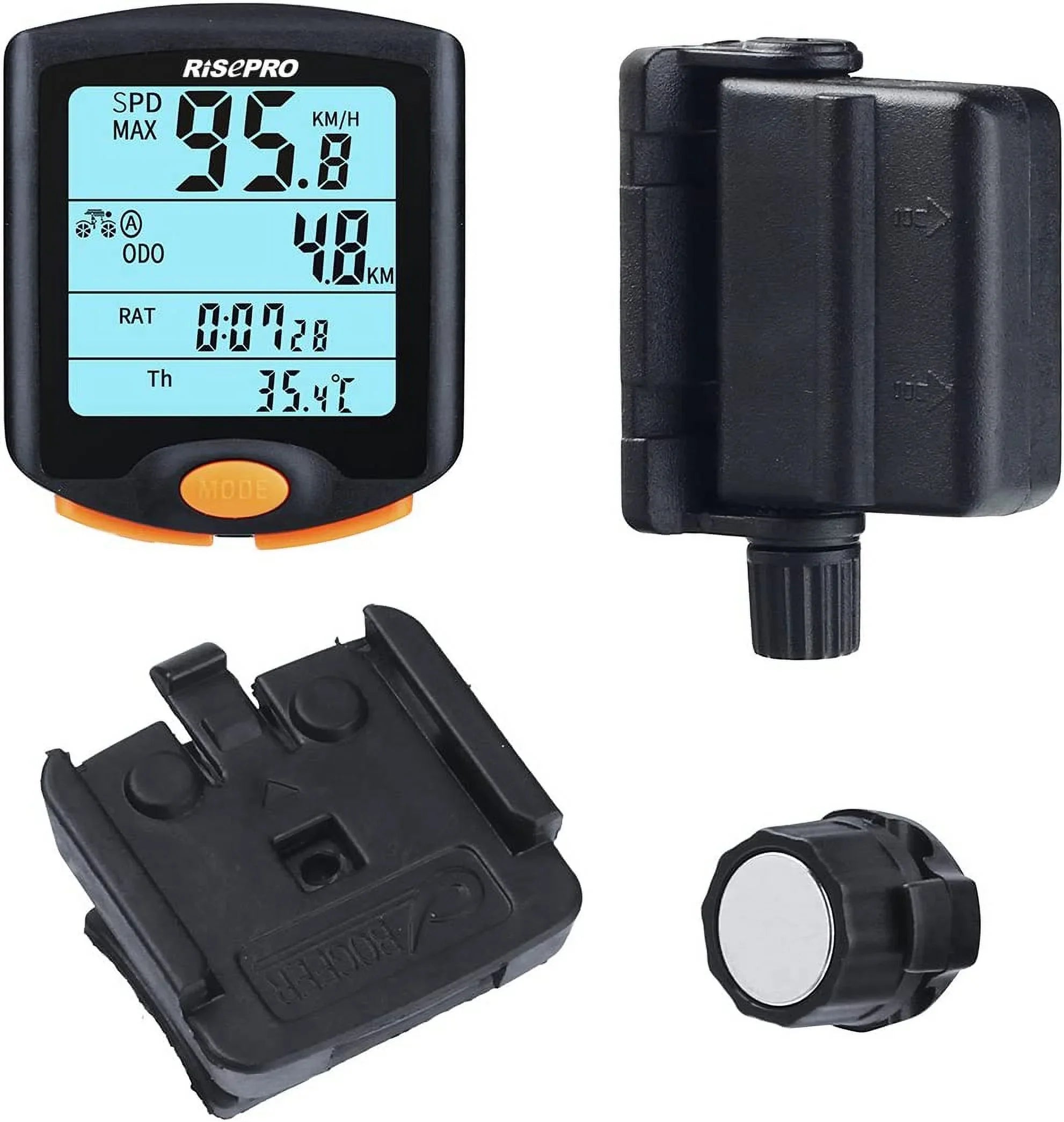 RISEPRO Bike Computer, Wireless Bicycle Speedometer Bike Odometer Cycling Multi Function Waterproof 4 Line Display with Backlight YT-813