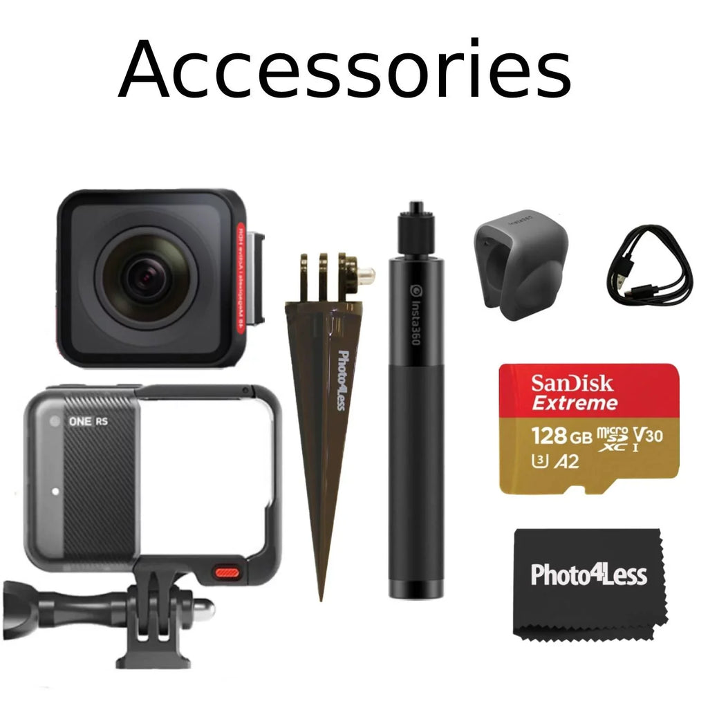 Insta360 ONE RS Twin Edition Action Camera + 70cm Selfie Stick + 128GB SD Card + Spike Mount + Cloth