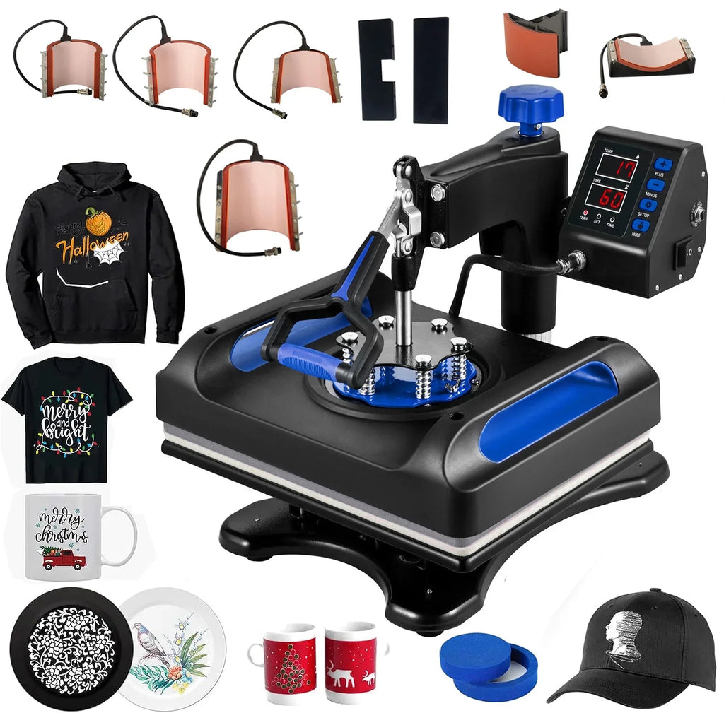 Blue Heat Press Machine 8 in 1, 12 x 15 Inches Sublimation Transfer Printer, Digital Precise LCD Control Printing, 360 Swing Away Vinyl Transfer Printer for T-Shirts, Canvas Bag, Pillow, Banner