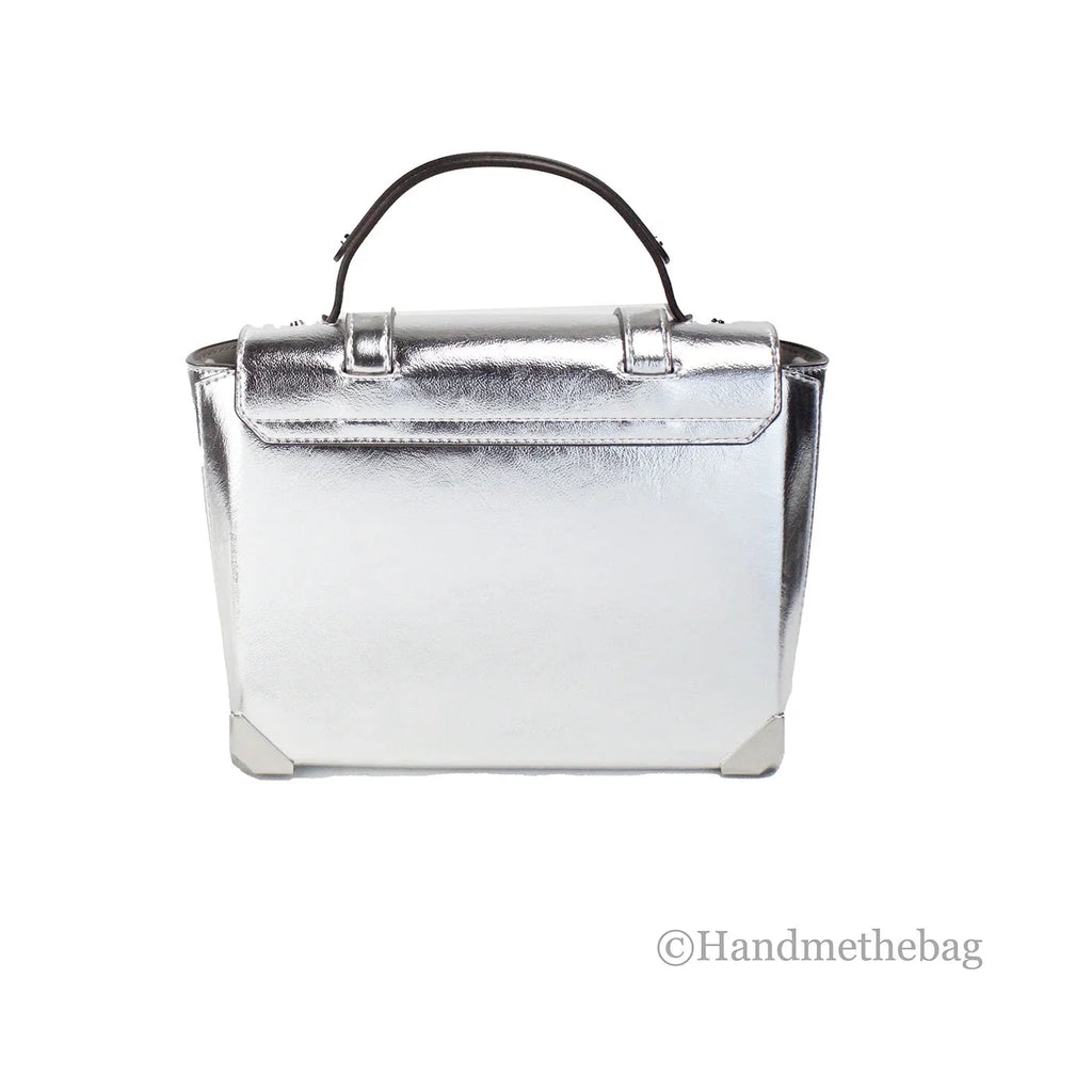 Michael Kors Manhattan Medium Silver Leather Top Handle Satchel Bag