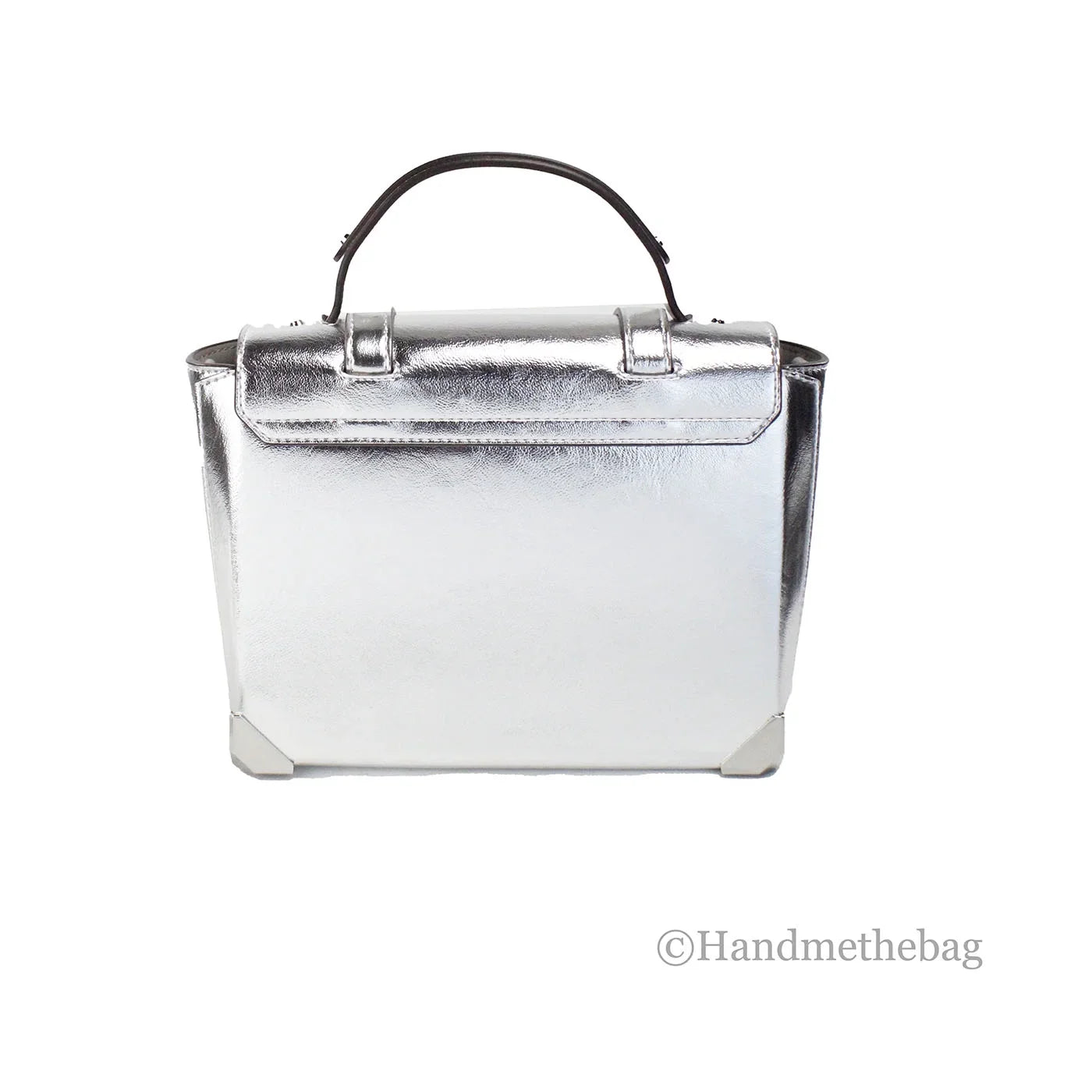 Michael Kors Manhattan Medium Silver Leather Top Handle Satchel Bag