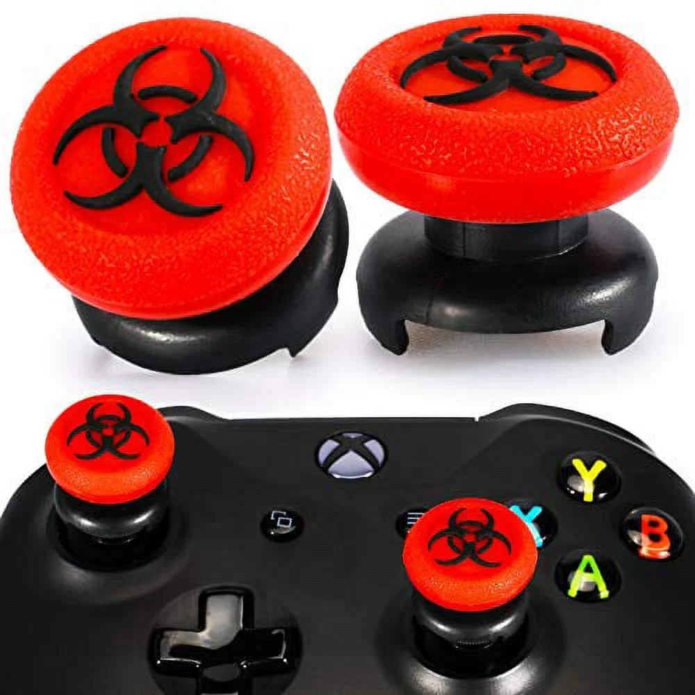 Playrealm FPS Thumbstick Extender & 3D Texture Rubber Silicone Grip Cover 2 Sets for Xbox Series X/S & Xbox One Controller(BioH Red)