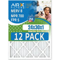 24x30x1 Air Filter MERV 8 Rating, 12 Pack of Furnace Filters Comparable to MPR 700 & FPR 5 - Made in USA by AIRX FILTERS WICKED CLEAN AIR.